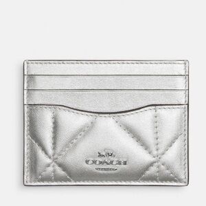 NWT Coach Slim ID Card Case Wallet in Silver Metallic Puffy Diamond Quilting